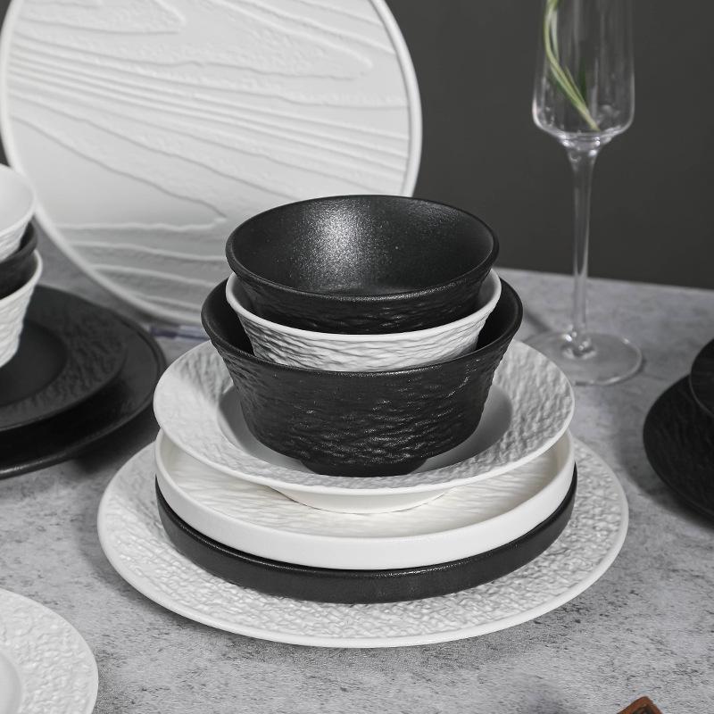 Japanese Black And White High-End Creative Dish Set Plate Ceramic Bowl Western Plate Steak Plate Ceramic Tableware