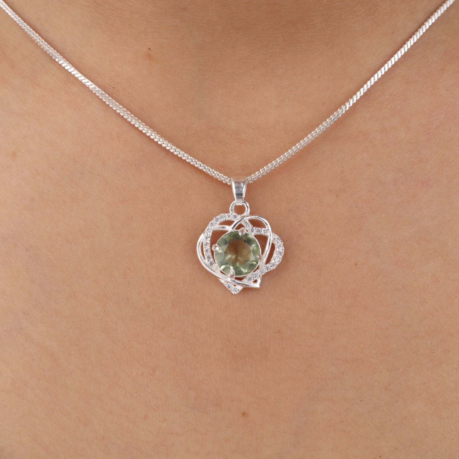 

Зеленый Аметист Драгоценный Камень 925 Стерлинговое Серебро Ювелирные Изделия Циркон Свадебная Подвеска 0,84 CZP-14-13