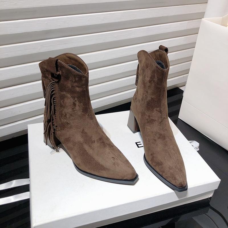

Pointed Toe Women s Thick Heel Ankle Boots Vintage Tassel Party Prom Shoes Autumn Winter Women s Western Cowboy Booties 35
