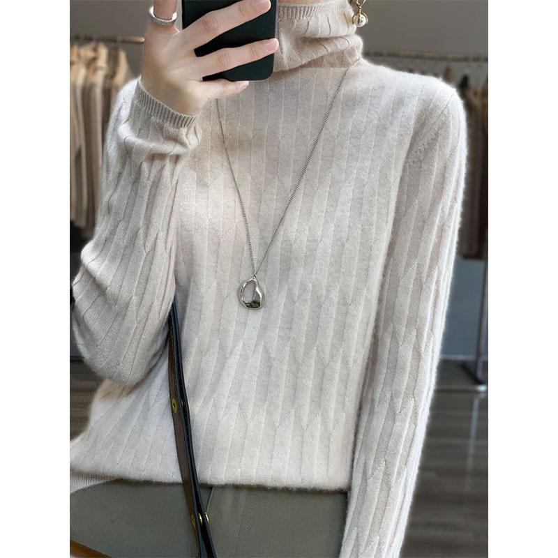Women's Slim Fit High Neck Wool-Cashmere Sweater - Warm, Pure, and Loose Knit for Autumn/Winter