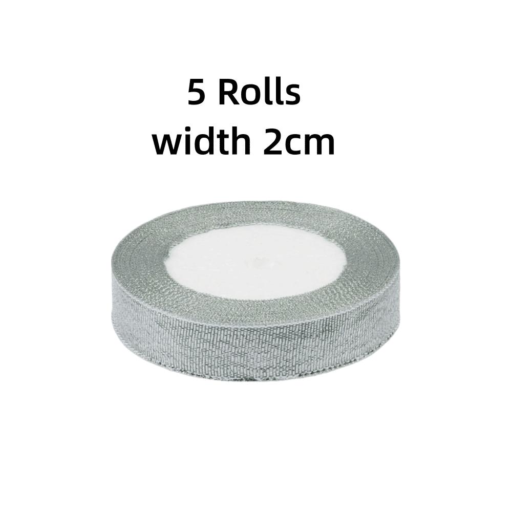 DIY 5 Rolls Satin Ribbon Glitter Gold Silver Gift Packaging Ribbon Organza Ribbon Craft Supplies