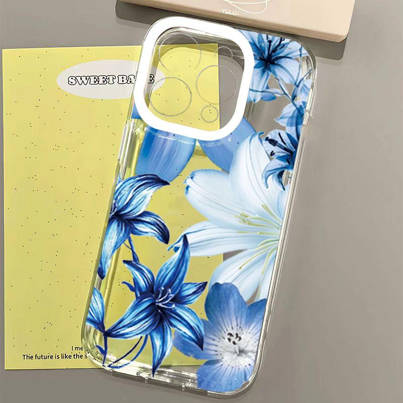 Elegant Blue Flower Lily Print Phone Case For Samsung Galaxy A36 A33 A55 A34 S25 Ultra S24 FE S23 S22 S21 Plus Soft Clear Cover