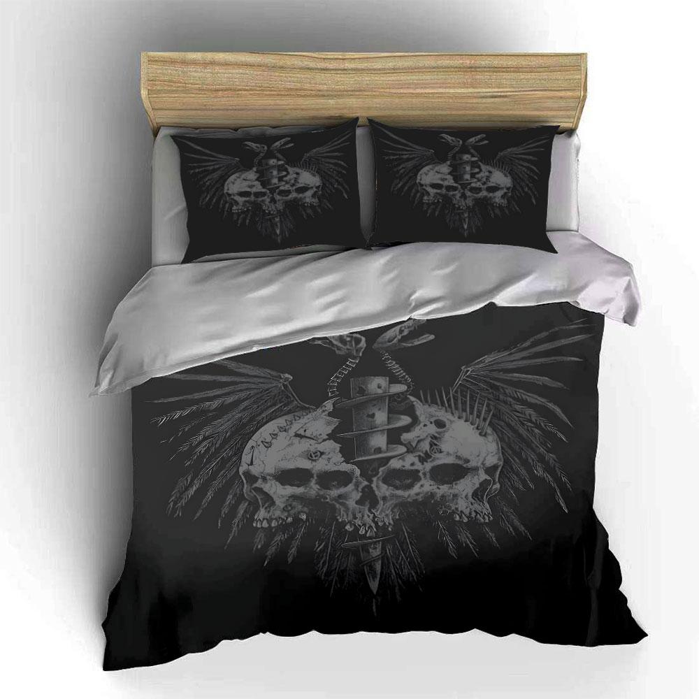 Skull-Themed Gothic Art Set   kid s and adults  bedroom decor, Exquisite three-piece bedding set gift 135x200cm