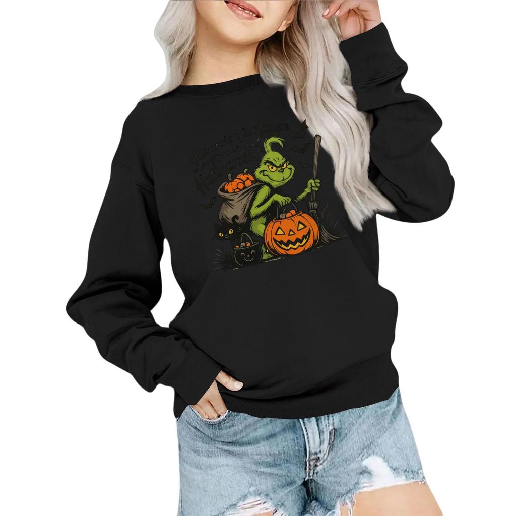 Kids' Fashion Loose-Fit Casual Long-Sleeve Christmas Print Oversized Crewneck Sweatshirt