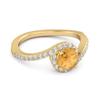 Citrine Asymmetrical Halo White Accents Ring - 925 Sterling Silver Gold Vermeil