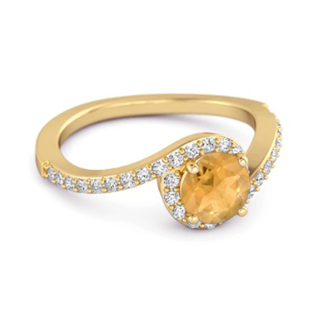 Citrine Asymmetrical Halo White Accents Ring - 925 Sterling Silver Gold Vermeil