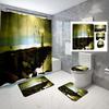 4 Sets Lighthouse Shower Curtain Sets With Non-Slip Bath Mat,Toilet Lid Cover And Coast Seascape Sunrise Shower Curtain Sets