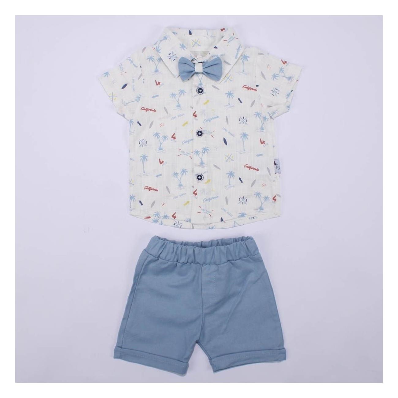 

Baby Boy White Blue California Patterned Bow Tie Shirt 2-Pack Set