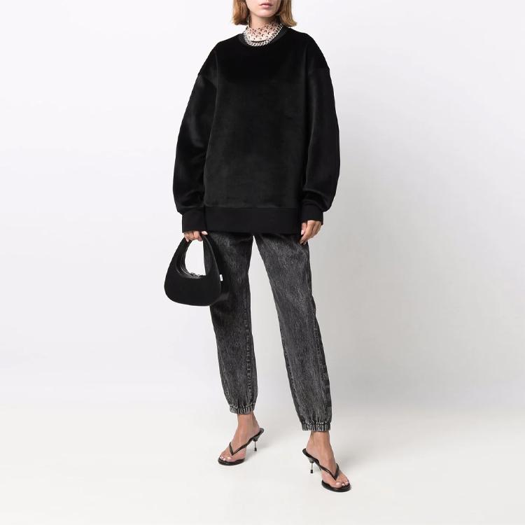 Y-3 FW21 Logo Velvet Solid Color Crewneck Sweatshirt Unisex Sweatshirt Black HB3339