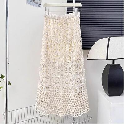 DIMANAF 2025 Neuer Rock Damen Strickspitze Uni Aushöhlung Sexy Aushöhlung Sommerstil Locker Basic
