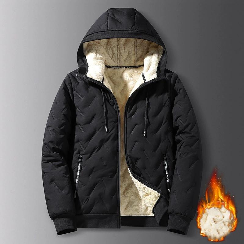 Men's Hooded Warm Autumn Winter Lamb Fleece Jacket Men's Youth Winter Plus Velvet Large Size Loose Warm Hooded Cotton Jacket Men's Cotton Jacket