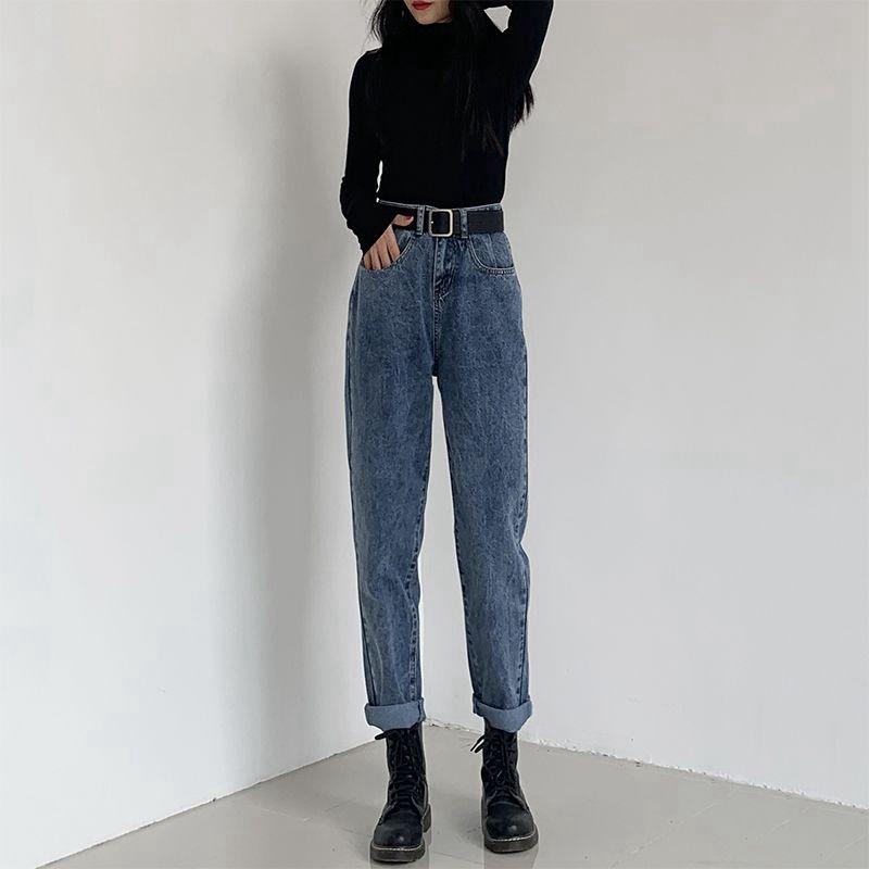 

Осень 2020 женские ретро-свободные прямые джинсы — модный стиль «морковка» для студентов 4XL