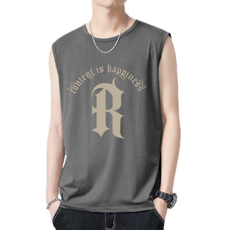 

Чоловіча повсякденна футболка без рукавів з літерами, літня мода, пляжна відпустка, безрукавки 5XL (180-100 kg) сірий