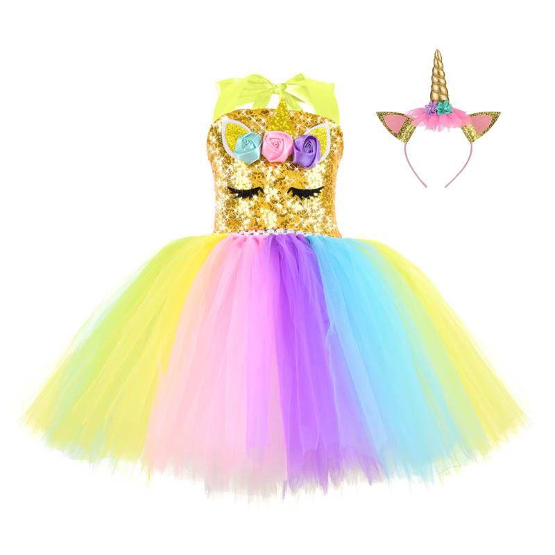 High-quality Cotton Blend Unicorn Cosplay Girls Dress For Halloween Party