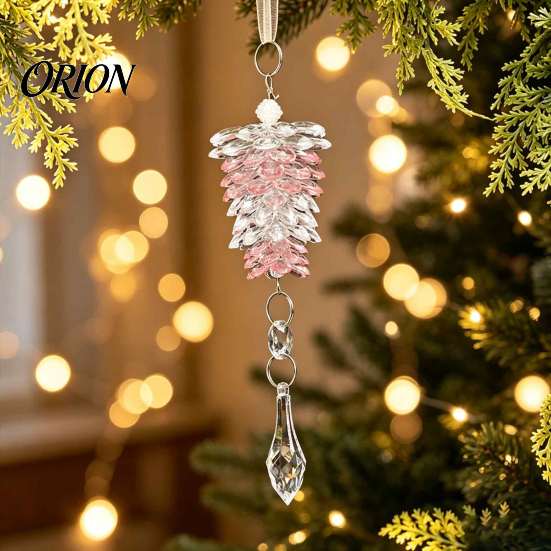 Decorative Gift Box Fillers Acrylic Pine Cone Pendant with Faux Crystal Drop, Christmas Tree Reusable Holiday Home Decor Hanging Ornaments,