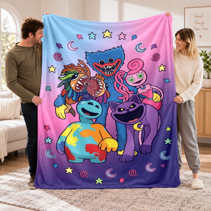 Flanell-Fleece-Decke mit Mohnblumen-Spielzeit-Design, Weicher, leichter Überwurf für Bett, Sofa, Reisen