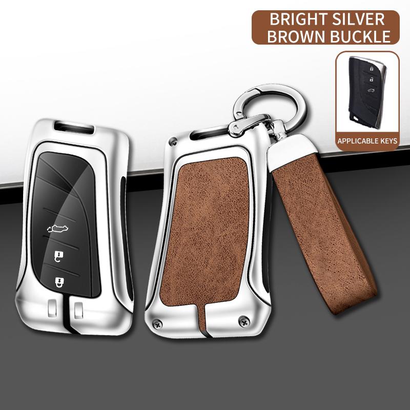 Leather Car Metal Key Case Cover For Lexus Es200 Rx300 Ls500H Nx26 Keyless Bag Protector Shell Keychain Auto Accessories