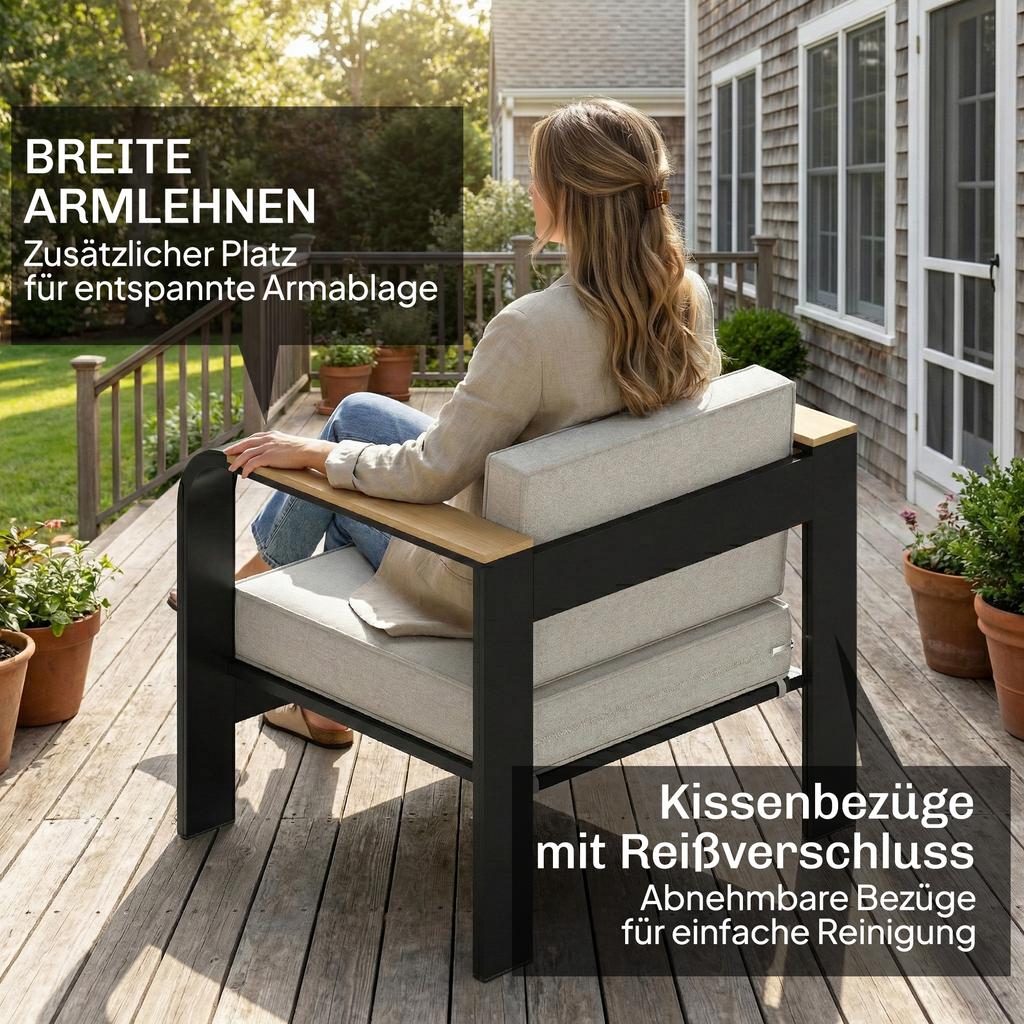 Garden Furniture Set Aluminum Seating Group for 4 People Water-Repellent Extra Deep with 2-Seater Sofa 2 Armchairs Side Table
