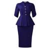 Women's Slim Fit Two-piece Suit Short Sleeve Peplum Top High Waist Pencil Skirt Elegant Office Matching Set Solid Polyester Spandex Co-ord Set