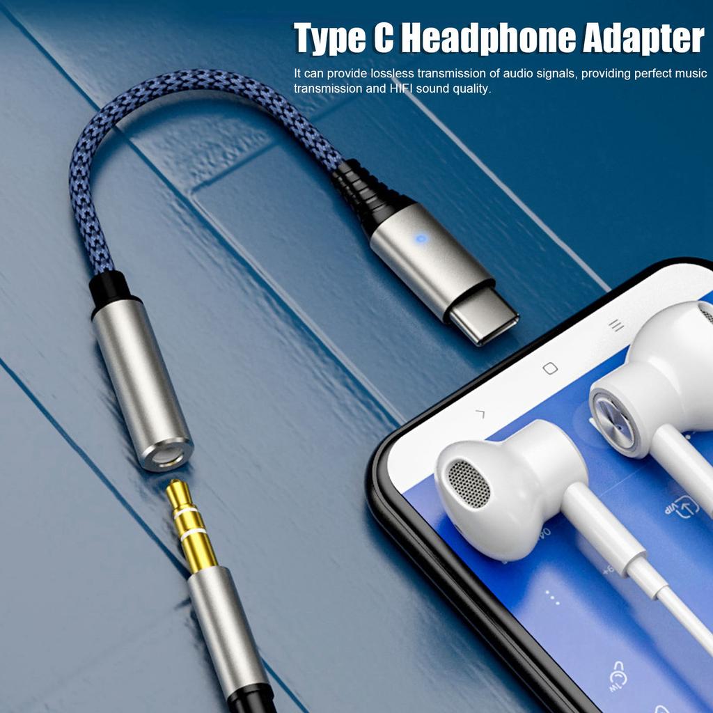 USBC to 3.5mm Female Headphone   Adapter Type C Headphone Adapter     Nylon   Cable(Blue )