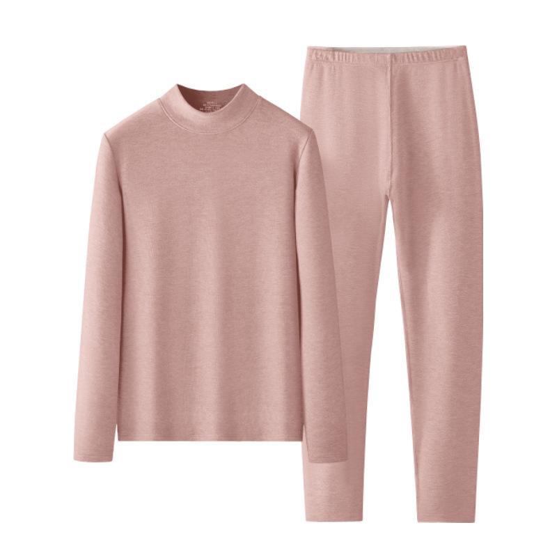 Women's Silk Wool Velvet Thermal Underwear Set - Half-High Collar Top & Pants for Autumn/Winter