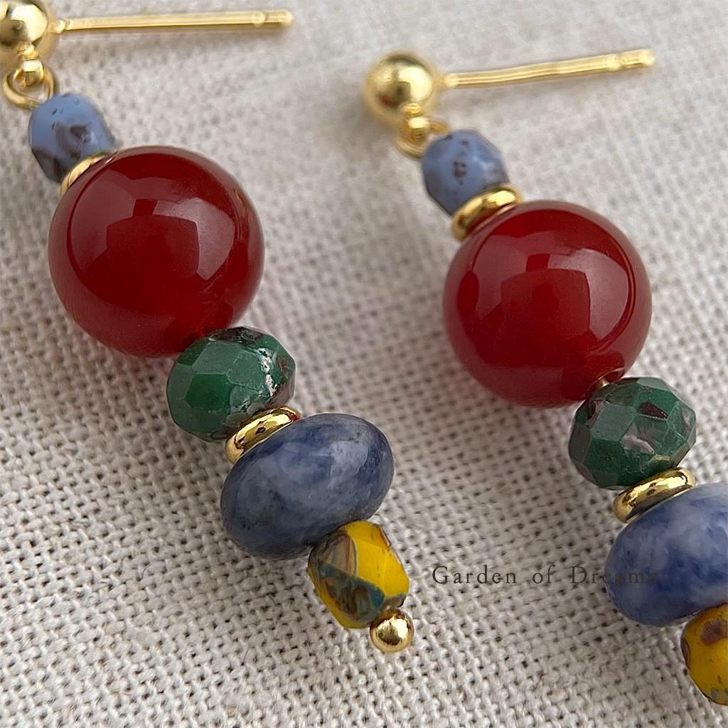 Tibetan Ethnic Style Red Agate and Natural Stone Beaded Earrings
