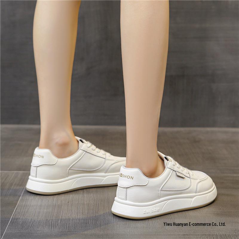 Women's White Versatile Sneakers - Flat, Thick Sole, Stylish 2025 Design for Spring and Autumn