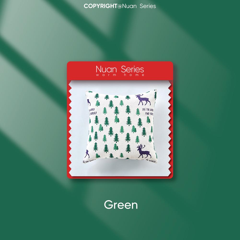 

1 шт., праздничная декоративная наволочка серии Nuan, Рождественский лось с узором из хлопка и льна, наволочка с принтом для дивана, гостиной, спальни, домашний декор 45cm x 45cm зелёный