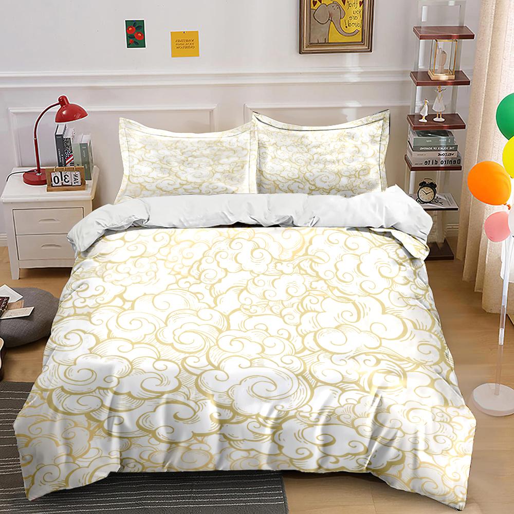 Golden Swirl Pattern Bedding Set Bedding Set (1 Duvet Cover, 2 Pillowcases, Duvet Not Included)