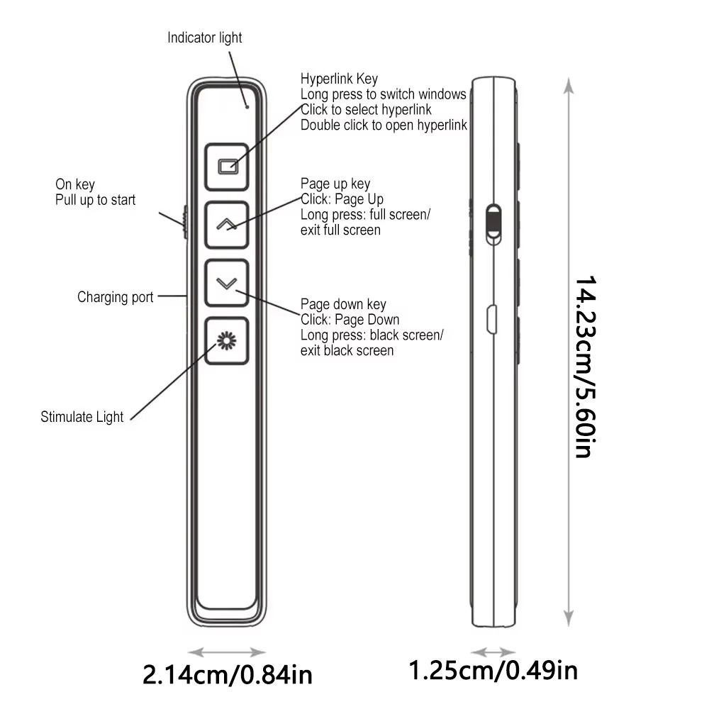 USB Charging Wireless Presentation Clicker Infrared Remote Laser Pointer  PPT Slide Advancer