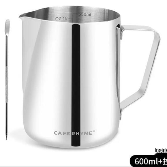 Thickened 304 Stainless Steel Latte Art Pitcher with Pointed Spout for Professional Milk Frothing.