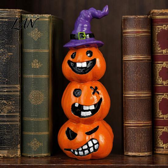 Unique Halloween Gift Ideas Pumpkin Statue, Resin Spooky Face Figurine for Desktop Ornaments Indoor Tabletop, Tiered Tray, Party, Home Decor