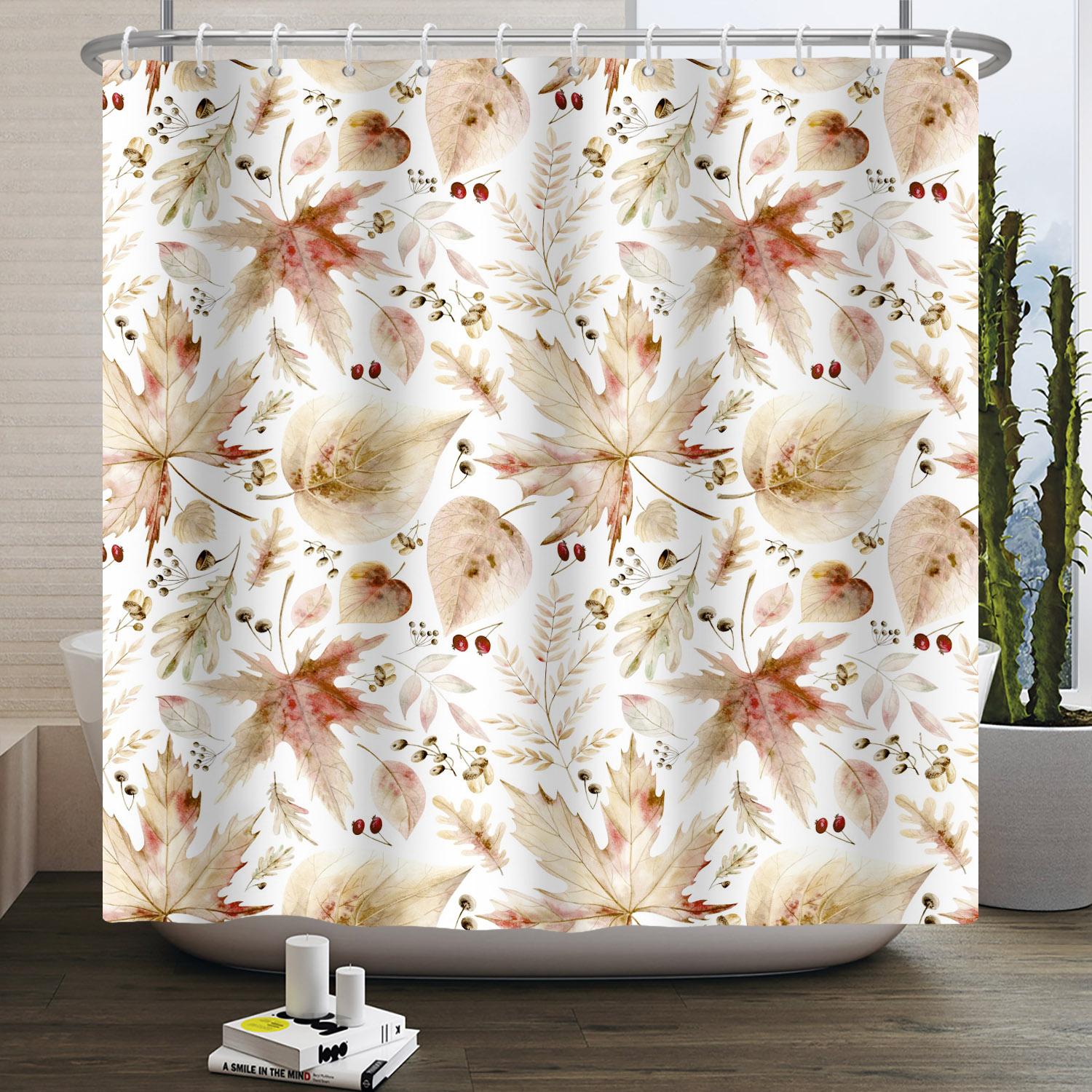 Tonnika Chen Maple Leaf Shower Curtain For Bathroon Autumn Home Decoration Waterproof Polyester Fabric Washable Bath Curtains With 12 Hooks