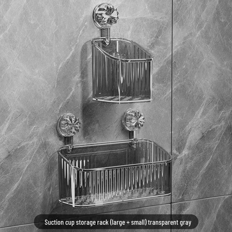 Elegant Wall-Mounted Bathroom Storage Rack: Punch-Free Toothbrush & Toothpaste Holder with Suction Cup.