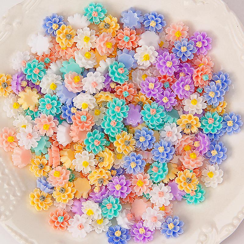 50Pcs 3D Mini Flower Flatback Resin Accessories Diy Craft Phone Patches Material
