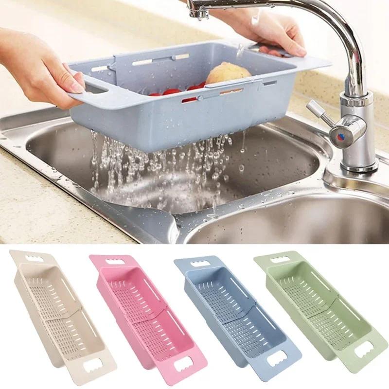 New Adjustable Dish Drainer Sink Drain Basket Washing Vegetable Fruit Plastic Home Drying Rack Kitchen Accessories Organizer