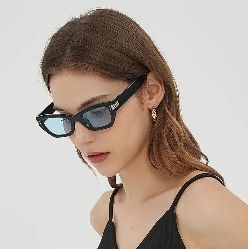 Small Frame Cat Eye Sunglasses ladies For Men Luxury Designer Sun Glasses Vintage Punk Rivet Popular Hip Hop Eyeglasses