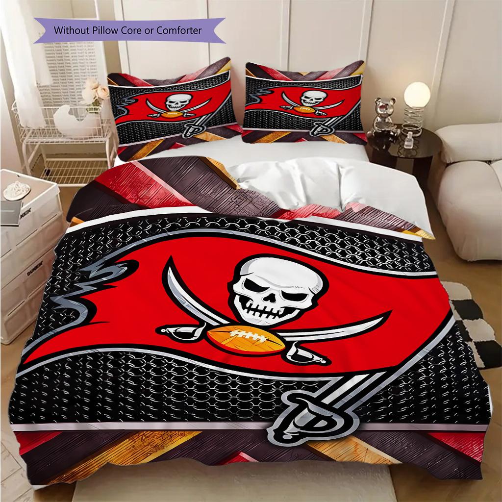 Tampa Bay Buccaneers Pattern Bedding Quilt Set Quilt Cover Pillowcase Home Decoration Birthday Gift (1 * Duvet Cover + 2 * Pillowcase, Without Core)
