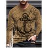 Vintage Compass Graphic Men's T-shirts Fashion Spring Autumn Long Sleeve Round 3D Printed Loose Streetwear Tops