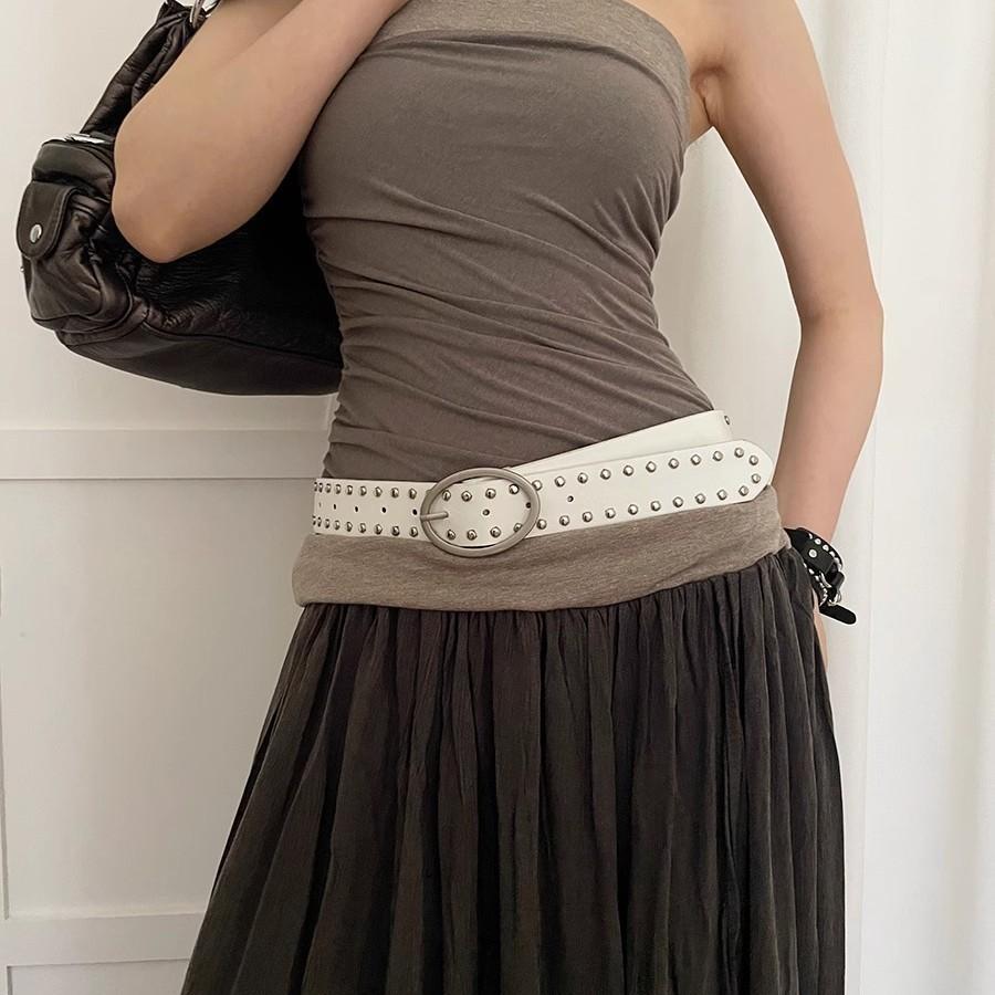 Punk Fashion Pu Leather Belt With Metal Pin Buckle For Women Summer 2025