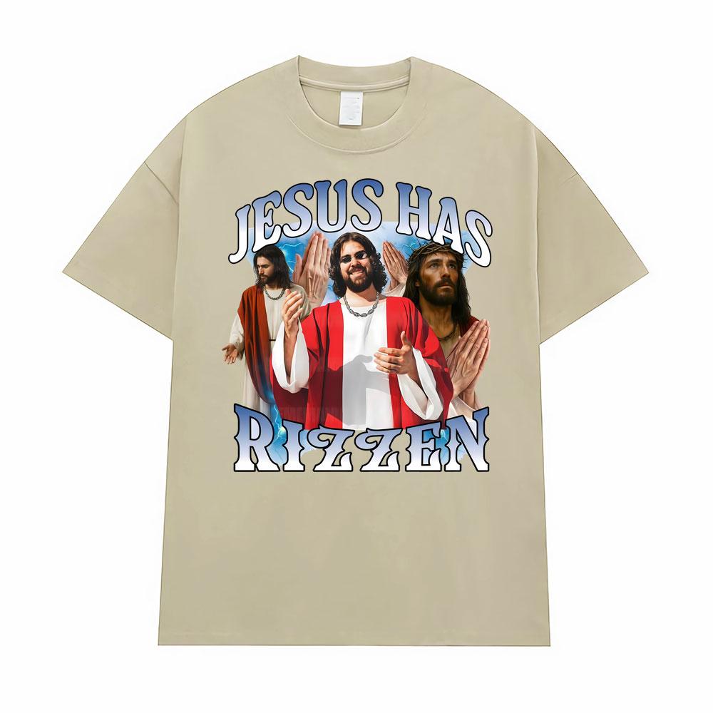Jesus Has Rizzen Meme Funny Graphic T-Shirt for Men Women Hot Sale Summer Fashion 90s Vintage T Shirts High Quality Loose Tshirt