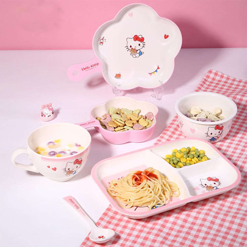 1 szt. Sanrio Hellokitty Naczynia Bezpieczne i Odporne na Ciepło Talerz Trzy Komory Uchwyt Łyżki Kubek Melamina Naczynia Stołowe Na Sztućce Miska