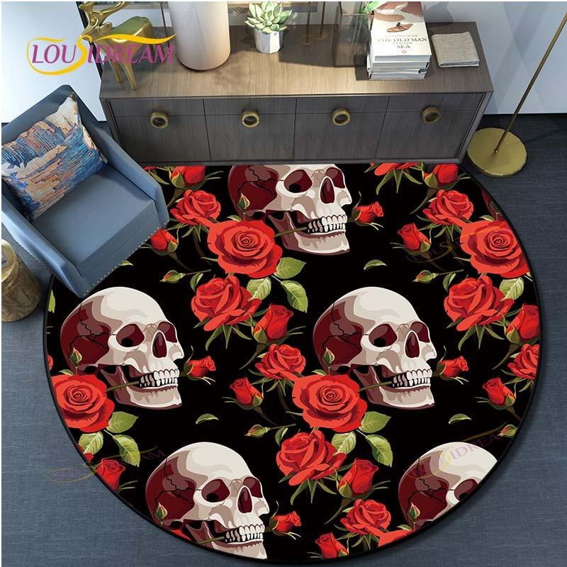 Skull 3D Print Waterproof and Non-slip Circle Cute Floor Rug Round Area Rugs Living Room Children Chair Tent Play Game Carpets
