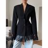 New Autumn And Winter High-End Slim-Fit Lace Patchwork Blazer With A Stylish And Sophisticated Design