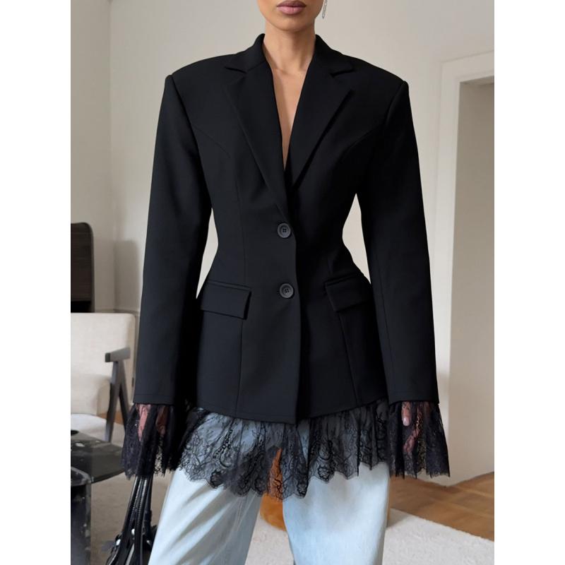 New Autumn And Winter High-End Slim-Fit Lace Patchwork Blazer With A Stylish And Sophisticated Design