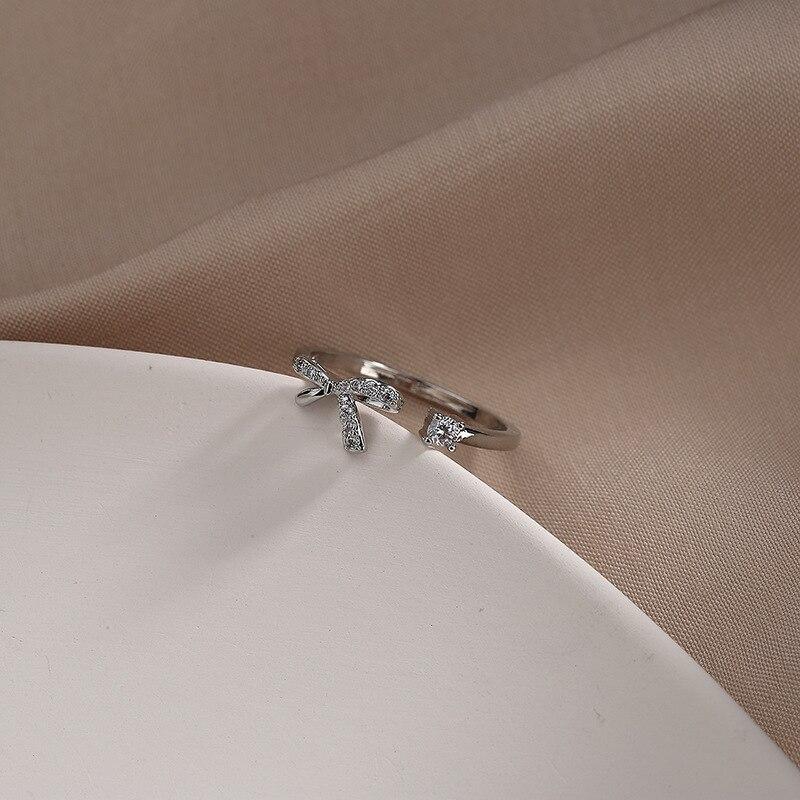 New 925 Sterling Silver Butterfly Rings For Women Open Design Zircon Bowknot Ring Wedding Jewelry Gift S-R1183