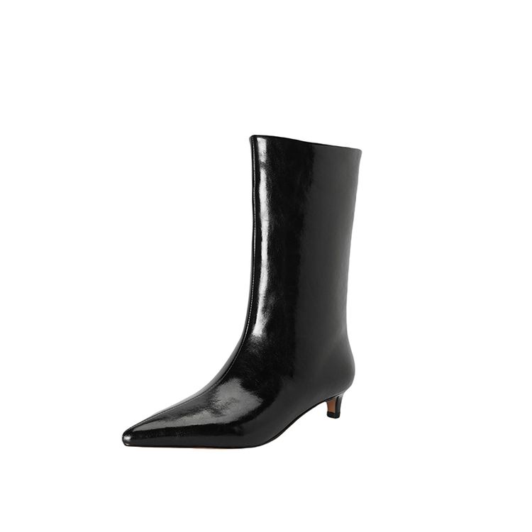 Fashion NEW Autumn/Winter Women Boots Pointed Toe Kitten Heel Shoes Split Leather Shoes for Women Slip-on Short Boots Black Modern Boots