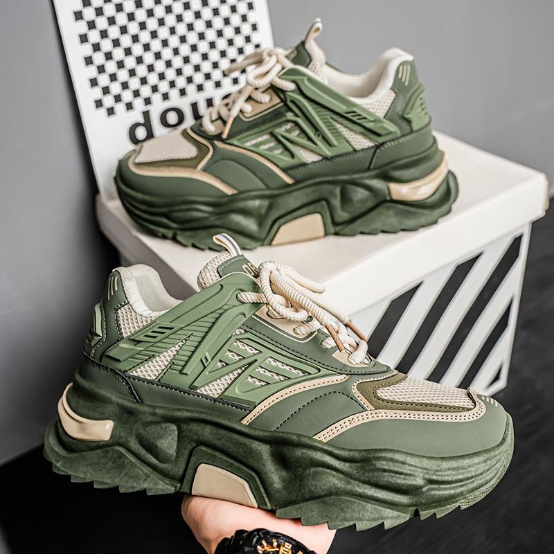 Men's Shoes New Summer Mesh Breathable Soft Sole Sports Casual Shoes for Teenagers' Heightened Thick Sole Daddy's Trendy Shoes
