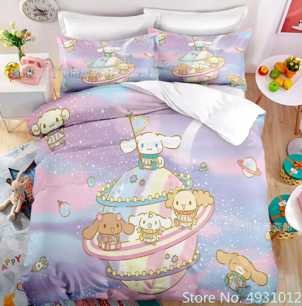 Cute Melody Rabbit Bedding Set Pillowcase Anime Bedclothes Cartoon 3D Printed Kids Adult Boys Quilt Duvet Cover Children Gift