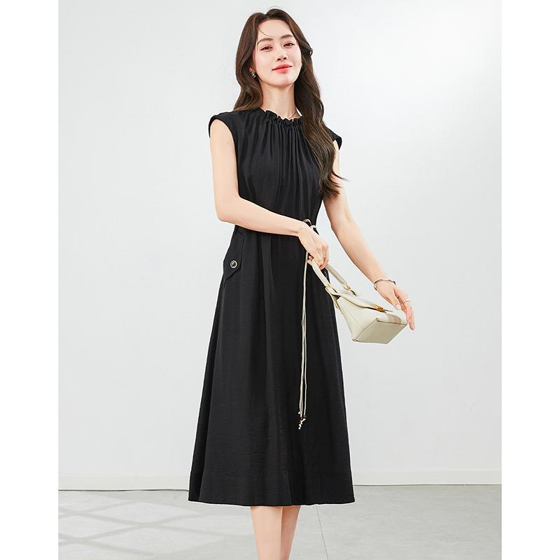 Summer New Fashionable Sleeveless Pleated Elastic Design Casual Temperament Dress